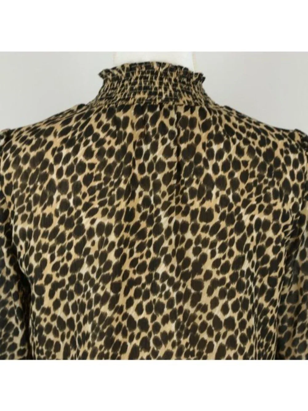 J.Crew Women's XXS Black Tan Animal Print Mock Neck Long Puff Sleeve Blouse NWT